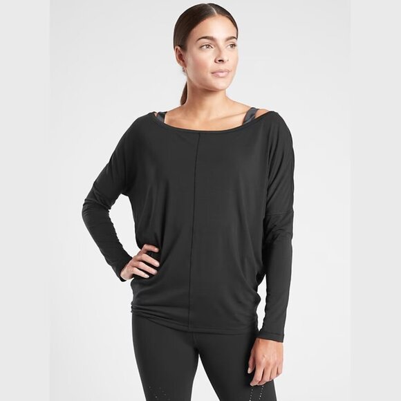 Athleta Tops - Athleta Essence Flow Top in Black, Boat Neck Long Sleeve Lightweight, M